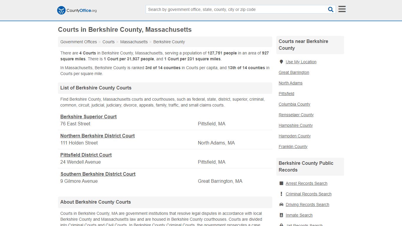 Courts - Berkshire County, MA (Court Records & Calendars)